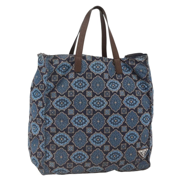 PRADA Tote Bag Nylon Blue Silver Auth ka3477A