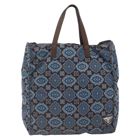 PRADA Tote Bag Nylon Blue Silver Auth ka3477A