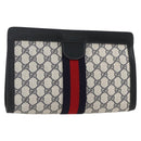 GUCCI GG Supreme Sherry Line Clutch Bag PVC Navy Red 89 01 002 Auth ka3487-1