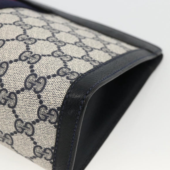 GUCCI GG Supreme Sherry Line Clutch Bag PVC Navy Red 89 01 002 Auth ka3487