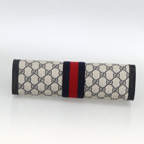 GUCCI GG Supreme Sherry Line Clutch Bag PVC Navy Red 89 01 002 Auth ka3487