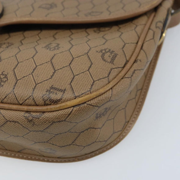 Christian Dior Honeycomb Canvas Shoulder Bag PVC Beige Gold Auth ka3491