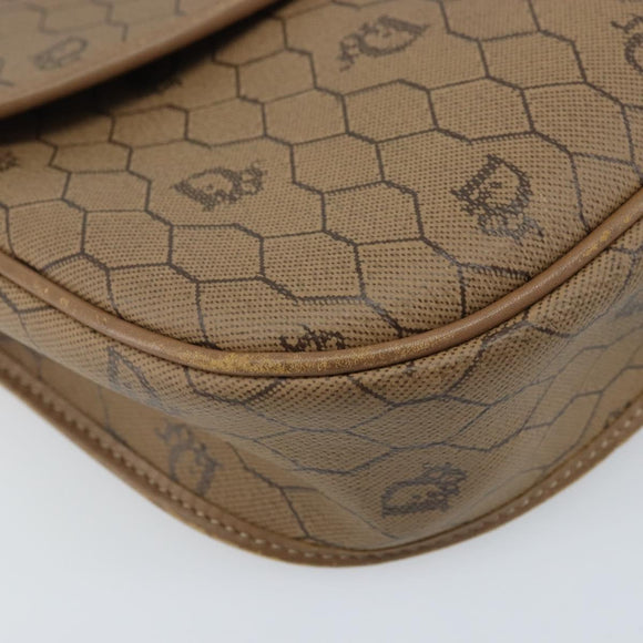 Christian Dior Honeycomb Canvas Shoulder Bag PVC Beige Gold Auth ka3491