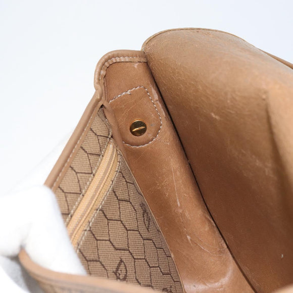 Christian Dior Honeycomb Canvas Shoulder Bag PVC Beige Gold Auth ka3491