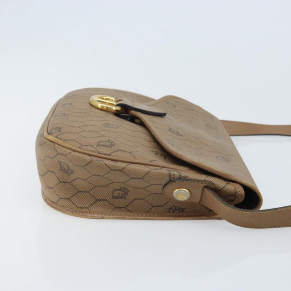 Christian Dior Honeycomb Canvas Shoulder Bag PVC Beige Gold Auth ka3491