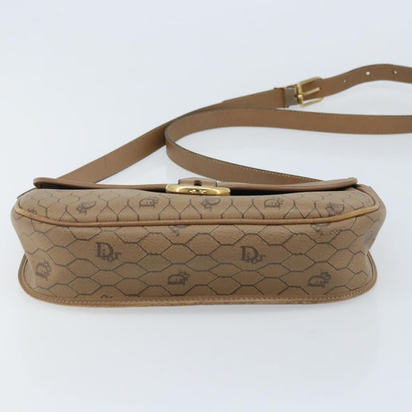Christian Dior Honeycomb Canvas Shoulder Bag PVC Beige Gold Auth ka3491