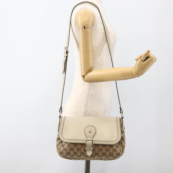 GUCCI GG Canvas Shoulder Bag Beige Gold 308452 Auth ka3497