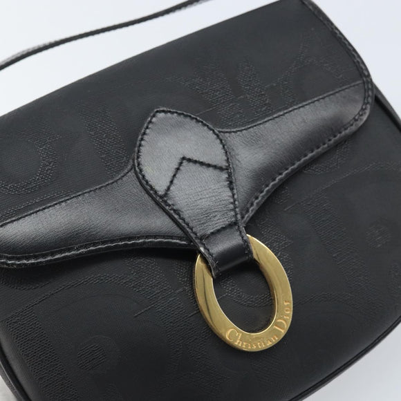 Christian Dior Trotter Canvas Shoulder Bag PVC Black Gold Auth ka3498A