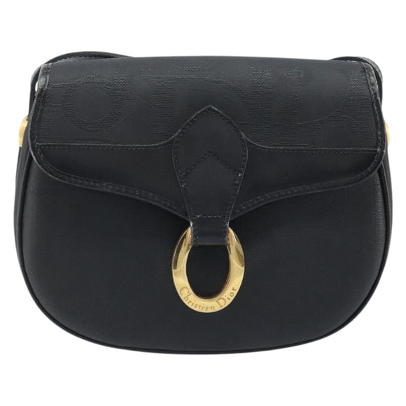 Christian Dior Trotter Canvas Shoulder Bag PVC Black Gold Auth ka3498A