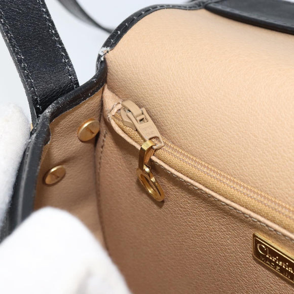 Christian Dior Trotter Canvas Shoulder Bag PVC Black Gold Auth ka3498A