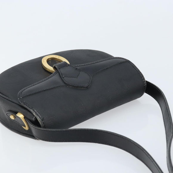 Christian Dior Trotter Canvas Shoulder Bag PVC Black Gold Auth ka3498A