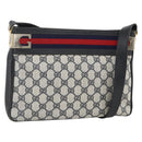 GUCCI Sherry Line GG Supreme Shoulder Bag PVC Navy Gold Red Auth ka3504A-1