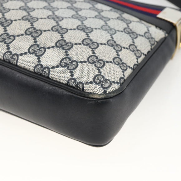 GUCCI Sherry Line GG Supreme Shoulder Bag PVC Navy Gold Red Auth ka3504A