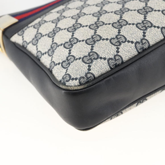 GUCCI Sherry Line GG Supreme Shoulder Bag PVC Navy Gold Red Auth ka3504A