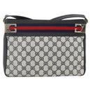 GUCCI Sherry Line GG Supreme Shoulder Bag PVC Navy Gold Red Auth ka3504A-2