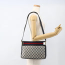 GUCCI Sherry Line GG Supreme Shoulder Bag PVC Navy Gold Red Auth ka3504A-22