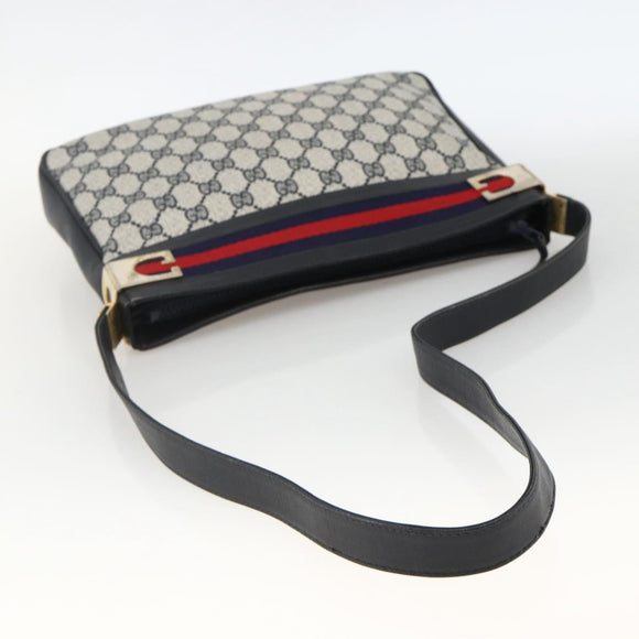 GUCCI Sherry Line GG Supreme Shoulder Bag PVC Navy Gold Red Auth ka3504A