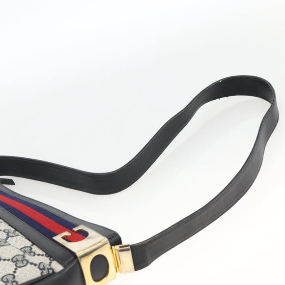 GUCCI Sherry Line GG Supreme Shoulder Bag PVC Navy Gold Red Auth ka3504A