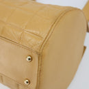 CHANEL Choco Bar Hand Bag Lamb Skin Beige Gold CC Auth ka3506-10