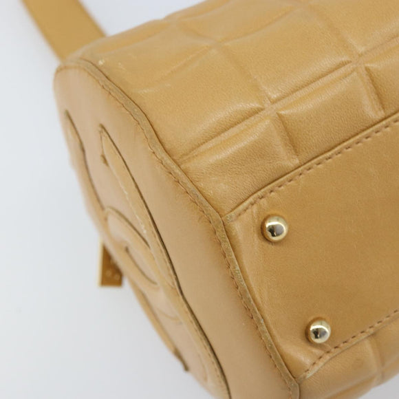 CHANEL Choco Bar Hand Bag Lamb Skin Beige Gold CC Auth ka3506