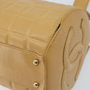CHANEL Choco Bar Hand Bag Lamb Skin Beige Gold CC Auth ka3506-12