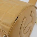 CHANEL Choco Bar Hand Bag Lamb Skin Beige Gold CC Auth ka3506-13