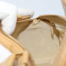CHANEL Choco Bar Hand Bag Lamb Skin Beige Gold CC Auth ka3506-19