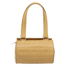 CHANEL Choco Bar Hand Bag Lamb Skin Beige Gold CC Auth ka3506-2
