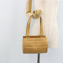 CHANEL Choco Bar Hand Bag Lamb Skin Beige Gold CC Auth ka3506-24