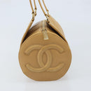 CHANEL Choco Bar Hand Bag Lamb Skin Beige Gold CC Auth ka3506-5