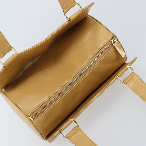 CHANEL Choco Bar Hand Bag Lamb Skin Beige Gold CC Auth ka3506