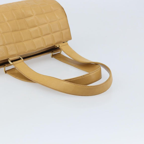 CHANEL Choco Bar Hand Bag Lamb Skin Beige Gold CC Auth ka3506