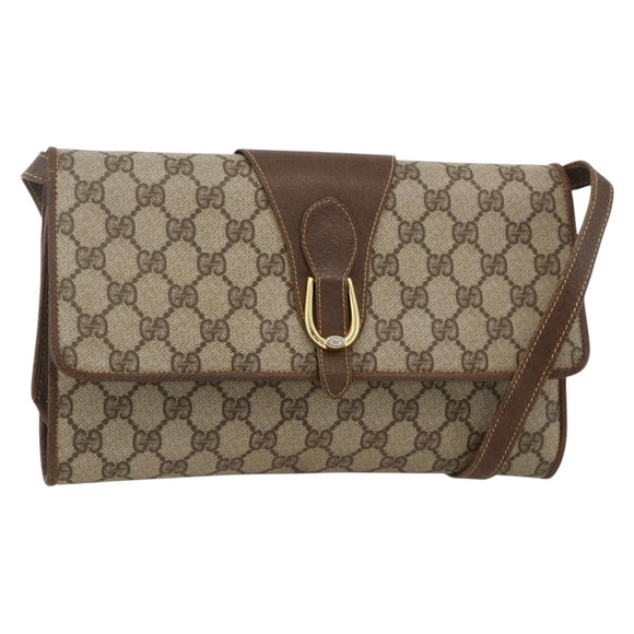 GUCCI GG Supreme Shoulder Bag PVC Beige Gold Auth ka3509
