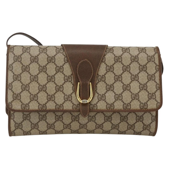 GUCCI GG Supreme Shoulder Bag PVC Beige Gold Auth ka3509