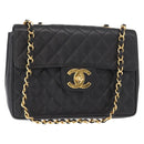 CHANEL Matelasse 30 Chain Shoulder Bag Caviar Skin Black Gold CC Auth ka350A-1
