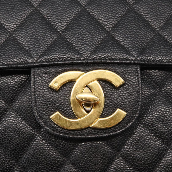 CHANEL Matelasse 30 Chain Shoulder Bag Caviar Skin Black Gold CC Auth ka350A