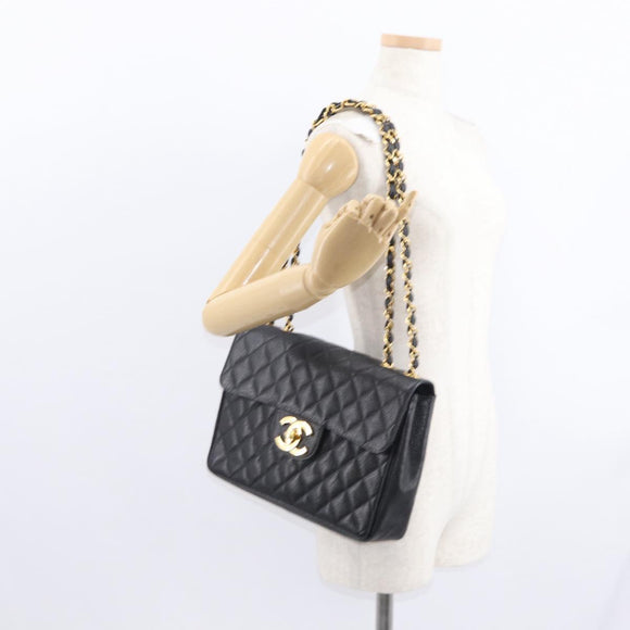 CHANEL Matelasse 30 Chain Shoulder Bag Caviar Skin Black Gold CC Auth ka350A