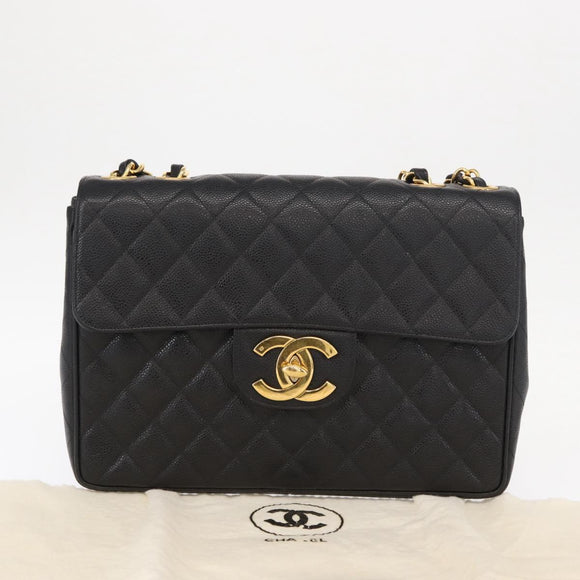 CHANEL Matelasse 30 Chain Shoulder Bag Caviar Skin Black Gold CC Auth ka350A