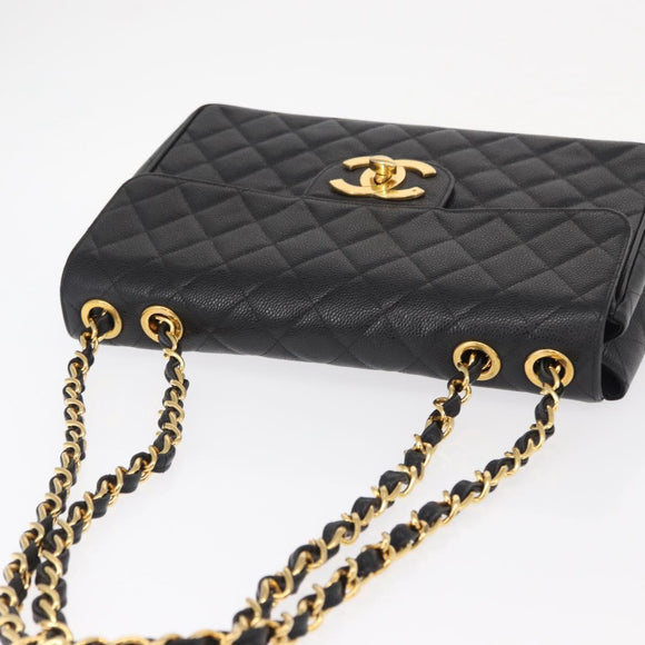 CHANEL Matelasse 30 Chain Shoulder Bag Caviar Skin Black Gold CC Auth ka350A