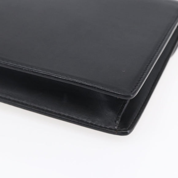 GUCCI Clutch Bag Leather Black Gold Auth ka351