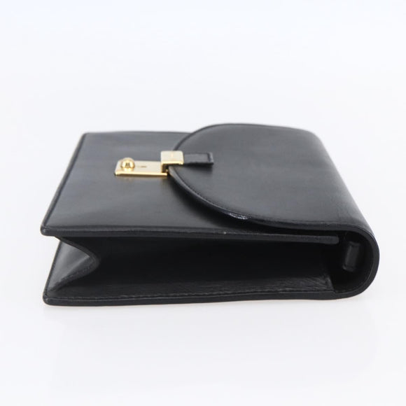 GUCCI Clutch Bag Leather Black Gold Auth ka351