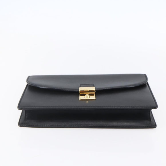 GUCCI Clutch Bag Leather Black Gold Auth ka351