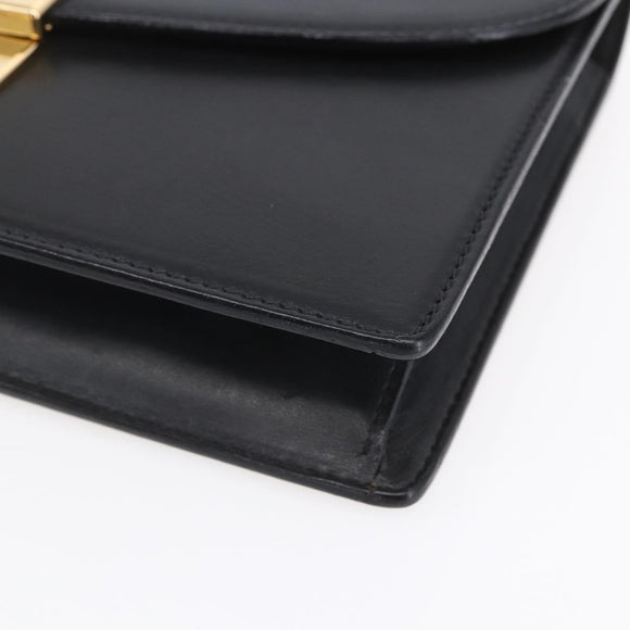 GUCCI Clutch Bag Leather Black Gold Auth ka351
