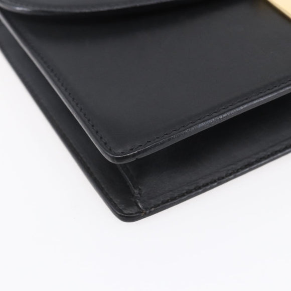GUCCI Clutch Bag Leather Black Gold Auth ka351