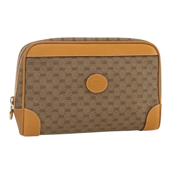 GUCCI Micro GG Supreme Clutch Bag PVC Beige Gold Auth ka3514