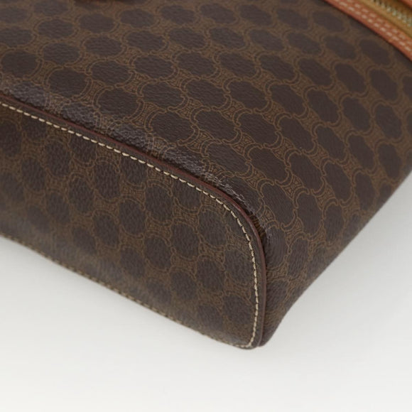 CELINE Macadam Canvas Vanity Hand Bag PVC Leather Brown Gold Auth ka3516