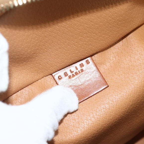 CELINE Macadam Canvas Vanity Hand Bag PVC Leather Brown Gold Auth ka3516