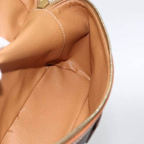CELINE Macadam Canvas Vanity Hand Bag PVC Leather Brown Gold Auth ka3516