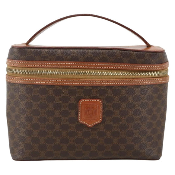 CELINE Macadam Canvas Vanity Hand Bag PVC Leather Brown Gold Auth ka3516