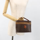 CELINE Macadam Canvas Vanity Hand Bag PVC Leather Brown Gold Auth ka3516-20